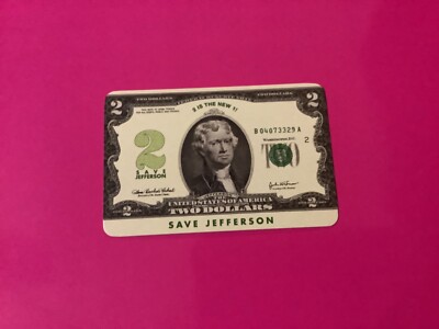 $2 president jefferson dollar bill single playing swap card