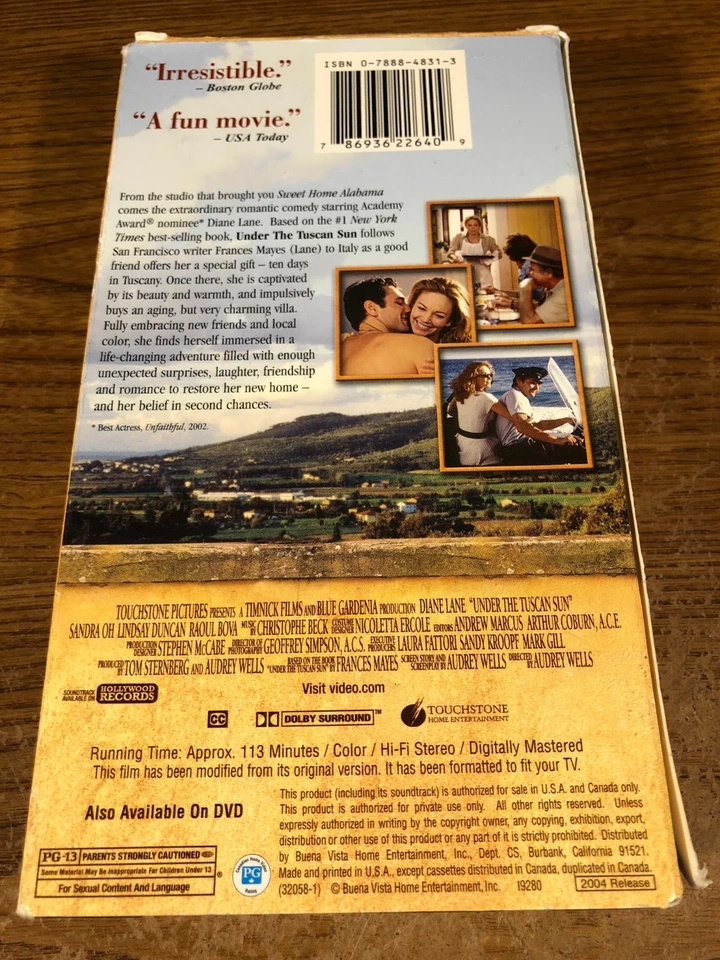Under Tuscan Sun  VHS Used Movie VCR Video Tape Diane Lane - Image 2 of 4
