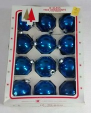 Vintage Glass Tree Ornaments Kmart Made in USA blue Shiny Luster 12 Count 2 1/4