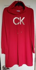 Calvin Klein BIG LOGO Long Sleeve Hooded Dress RED (Size MEDIUM) NWT MSRP $69