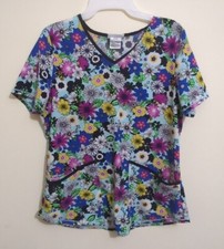 Scrubstar Small Womens Fun Floral V-Neck Print Scrub Top Nurse Vet Tech Dental