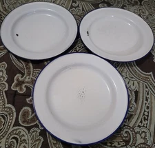 Vintage Ker Sweden Enameled Plates 18cm, 7" Sets Of 3 See Description 