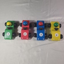 Vintage Set of 4 Anthony Williams Wooden Race Cars Red Blue Green Yellow