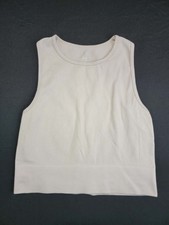 Aura Womens Ribbed Crop Tank Bralette Sleeveless Stretch Beige XL/XXL