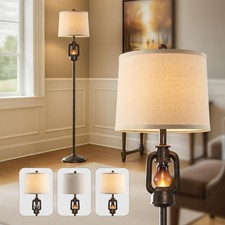 63'' Farmhouse Lantern Floor Lamp for Living Room with 2 Light Sources, Rusti...