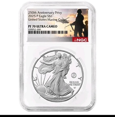 #ad 2025 P Silver Eagle US Marine Corp 250th Privy NGC PF70 $299.99