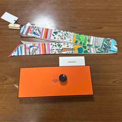 HERMES Twilly twins Scarf RAYURES D'ETE Rose Bleu Vert BNIB w/Tag&Card Auth