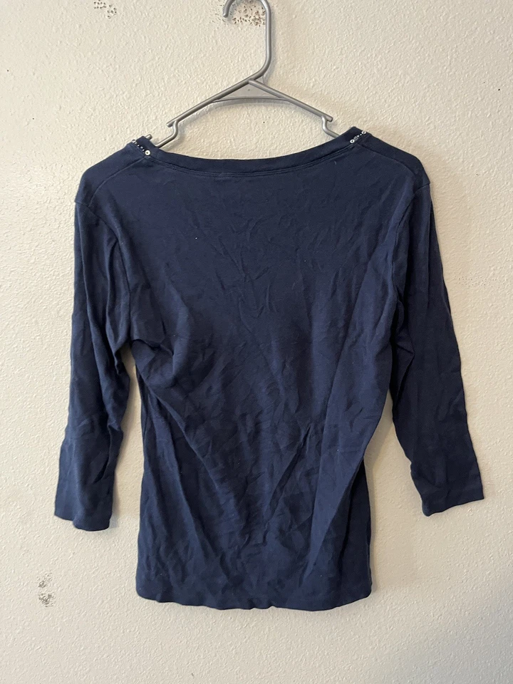 Camiseta New York & Company Azul Manga 3/4 Cuello Redondo Texturizada Mediana Informal Top Foto 2 de 4