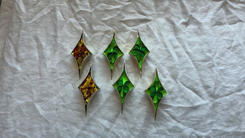 Lot of 6 Vintage Panaura Diamond Shape Plastic and Foil Christmas Ornaments