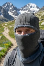 Grey 1 One Hole Winter Knit Face Mask Stocking Cap Balaclava Knit Fleece Lined