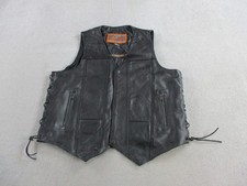 Leather Motorcycle Vest Men Large Black Biker Riding Button Front Tassle Vintage