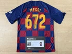 LIONEL MESSI FC BARCELONA BACK SIGNED 2019 HOME SHIRT: 672 GOALS EDI / Icons COA