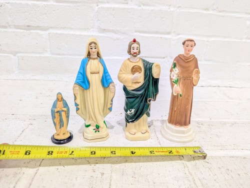 4 Vintage Plastic Virgin Mary Sacred Heart Saint Francis Figurines Italy China - Picture 12 of 12