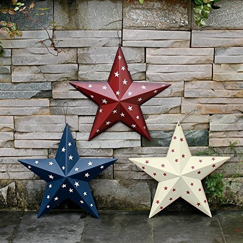 Patriotic Metal Barn Star Wall Decor Set of 3, 12’’ Hanging Country 3 Pack