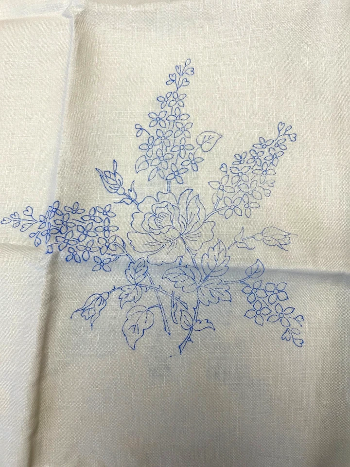 Vintage Roses & Lilac Lace Edged Tablecloth For You to Embroider - 42" - No 11 - Image 2 of 2