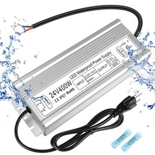 LED Driver 400W 24V Power Supply, IP67 Waterproof Low Voltage Silver