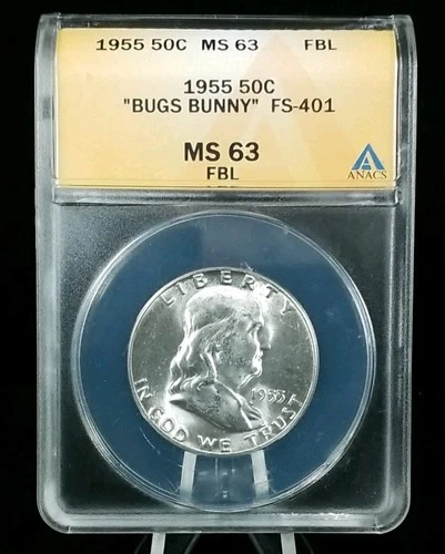 1955 50C  "BUGS BUNNY" Franklin Half Dollar ANACS MS 63 FBL   #6664