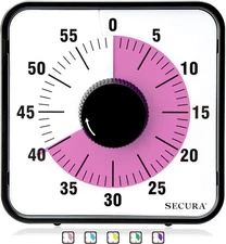 Secura 60-Minute Visual Countdown Timer, 7.5-Inch Oversize Pink & Black 