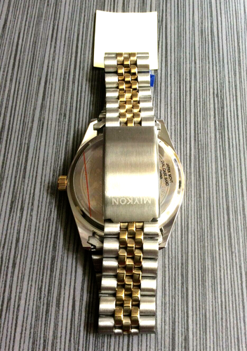 Miykon Two-Tone Men Watch Jesus & Virgen Mary Image Black Dial Arabic Hours New! - Picture 2 of 2