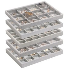Set of 5 Stackable Velvet Jewelry Trays Organizer Jewelry Display Showcase Dr...