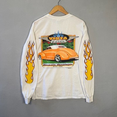 VTG 90s Hot Rod T Shirt Mens L White Flame Sleeves Harley WCC Grunge Skate Biker