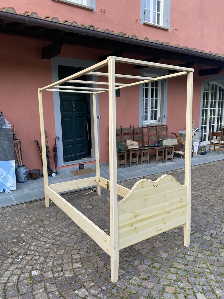 Letto singolo a baldacchino, Linea Tolà Di Minacciolo, bianco Panna Decapato - Immagine 2 di 2