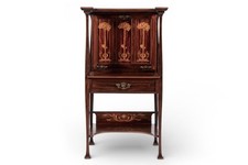 Antique Art Nouveau Scottish Mahogany Floral Secretary Cabinet