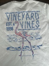 Vineyard Vines Boys Medium 12-14 White Flamingos Pocket Tee Short Sleeve Cotton