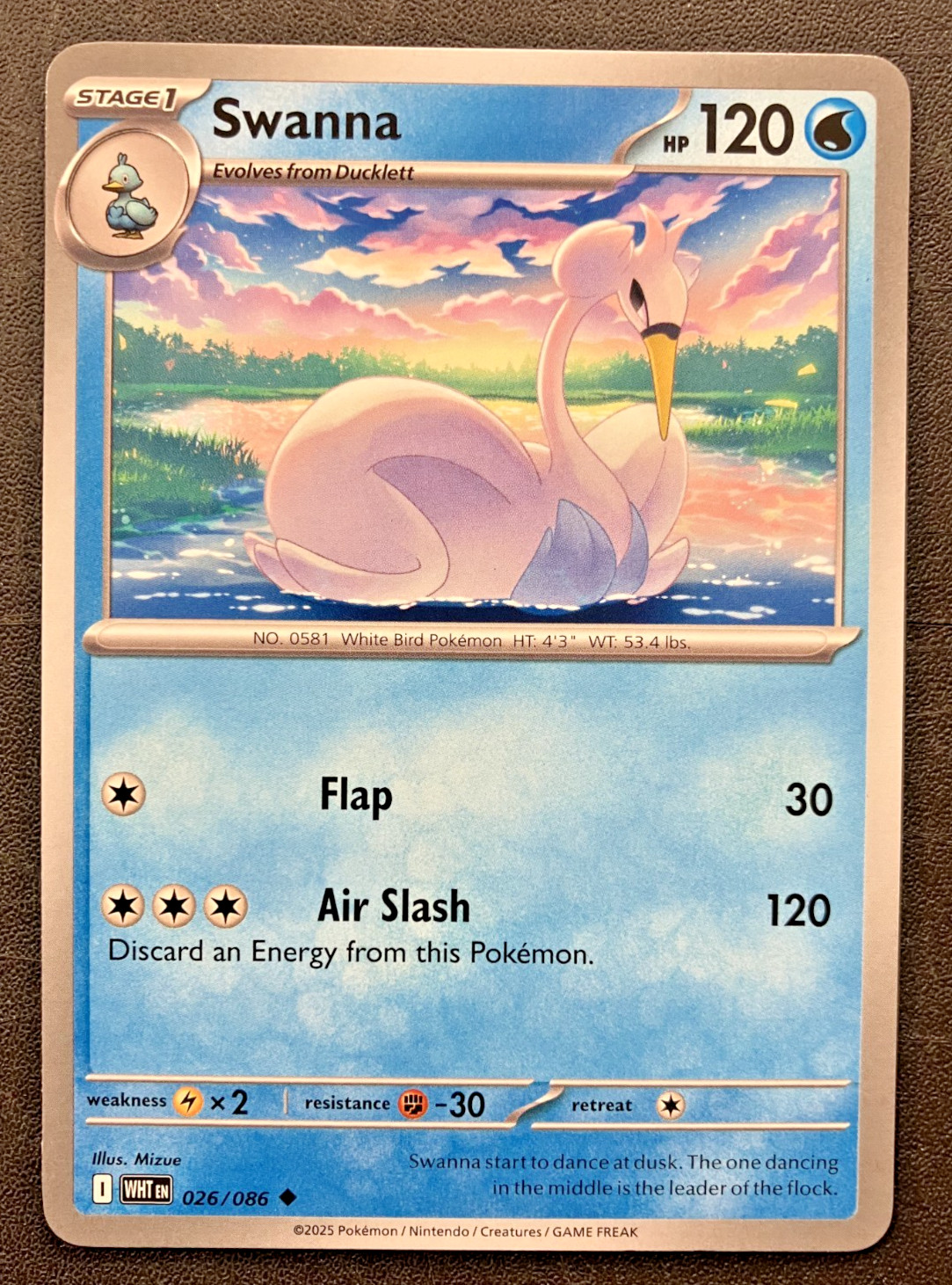 Swanna 026/086 - 2025 Pokemon White Flare Uncommon Card - CLEAN  NM