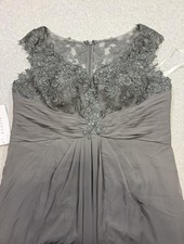 Azazie Dress Womens 18 Gray Lace Chiffon Floor Length Formal Cap Sleeve Gown