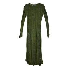 Fashion Nova Olive Green Distressed Knit Maxi Dress Medium SD187 Long Sleeve