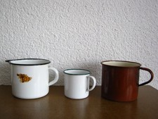 3 x sch&ouml;ner alter  Email / Emaille Topf_Milchtopf -  &Oslash; 12 / 8 cm # Deko
