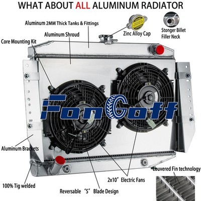 .4Row Aluminum Radiator Shroud Fan For 1972~1979 Jeep Cherokee Wagoneer J10 J20