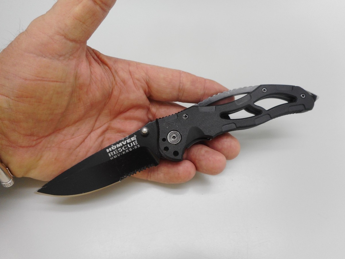 Humvee Rescue Pocket Knife Liner Lock Combo Edge Blade HMV-KRS-03