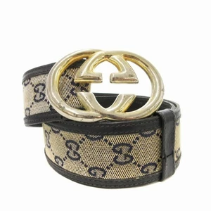 Gucci ancienne ceinture vintage imbriquée GG toile 90 32 or quincaillerie marine occasion b618
