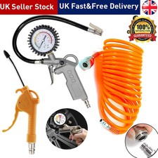 3Pcs Tyre Inflator Car Air Compressor Recoil Hose Line Tool Duster Gun Kit UK