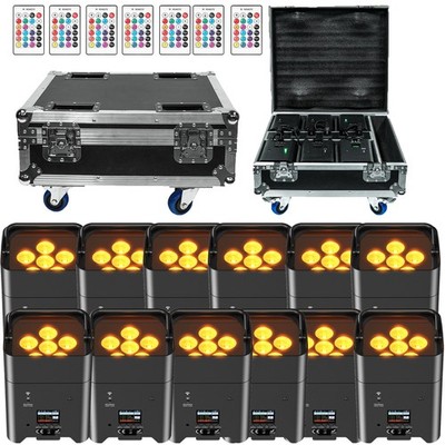 12Pcs 6x18W RGBWA+UV Wifi APP Wireless Remote Control Par Light With 2pcs Case