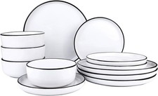 12 Pieces Ceramic Dinnerware Set Plates & Bowls Sets 4 White Dinnerware Set