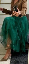 Green Net Midi Skirt, Lined, Elastic Waist Size 10. Excellent Condition
