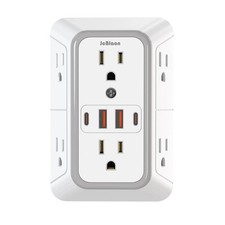 6 Outlet Extender Surge Protector Multi Plug Wall Adapter USB Charger Ports with