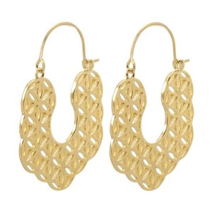 Authentic Passport to Egypt 18K Gold Plated Polished 25mm Flower of Life Hoop Earrings