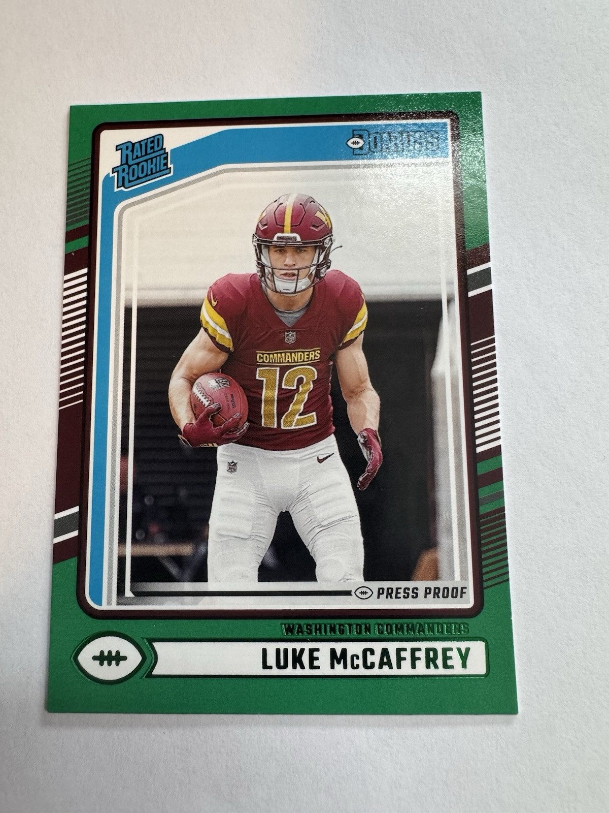 2024 Donruss Luke McCaffrey Green Press Proof Rated Rookie #302 Commanders RC