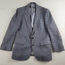 Stafford Men s Wool Tweed Sport Coat Blazer Gray Elbow Patches Size 42R