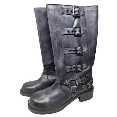 NEW Vintage Foundry Co 9 Gray Blue Buckle Boot Harness Steampunk Western Leather