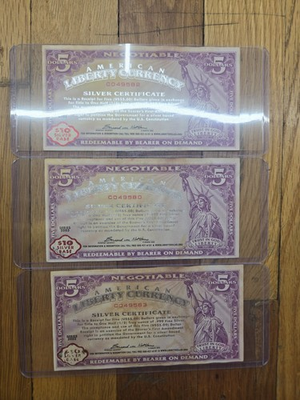 #ad #ad LOT of 3 2005 NORFED American Liberty Dollar 1 2 Troy oz $5 Silver Certificate $180.00