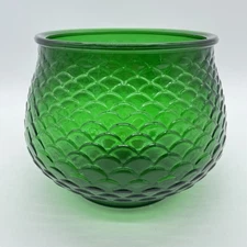 E.O. Brody Co.  Emerald Green Scalloped Scaled Patterned Glass Vase Bowl USA