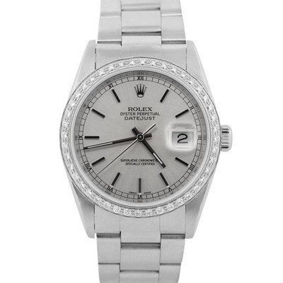 Rolex DateJust 36mm SILVER DIAMOND Stainless Steel Oyster NO-HOLES