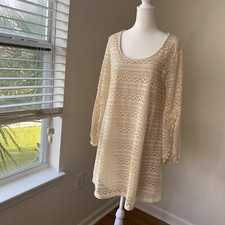 UMGEE Crochet Cream over Nude Dress Women's Size Medium with Tassels Cocktail