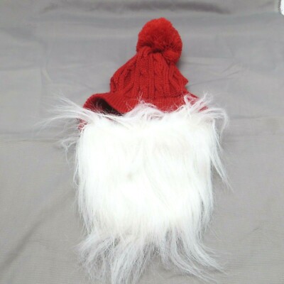 Med Dog Red Knit Cap Winter Hat Santa Faux Fur Beard 2019 Wondershop Christmas
