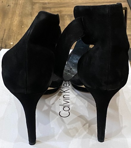 Calvin Klein Vivian E3826 Women's US 11M Sandals Black Suede Ankle Strap Heels - Picture 4 of 9